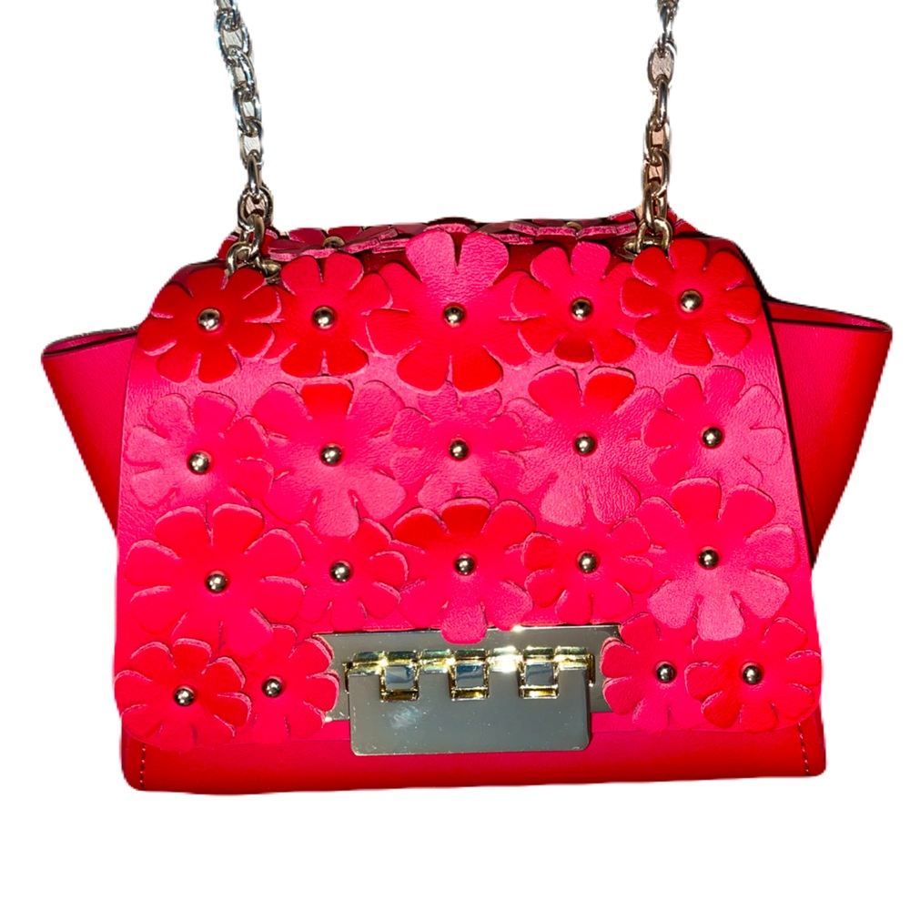 Zac Posen Earthette Mini Gold Chain Red Leather Shoulder Bag crossbody Floral